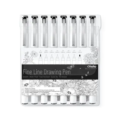 Ohuhu Micro Fineliner Pens: 8 Waterproof Black Ink Pens in Assorted Sizes for Drawing, Journaling, Sketching, Anime, Manga & ...