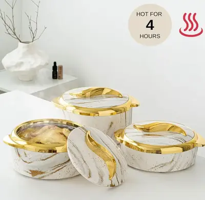 Juvenixs Marble Pattern Food Warmer Set 3-Piece Insulated Casserole Dish Set with Lids β Elegant Thermal Serving Bowls for ...