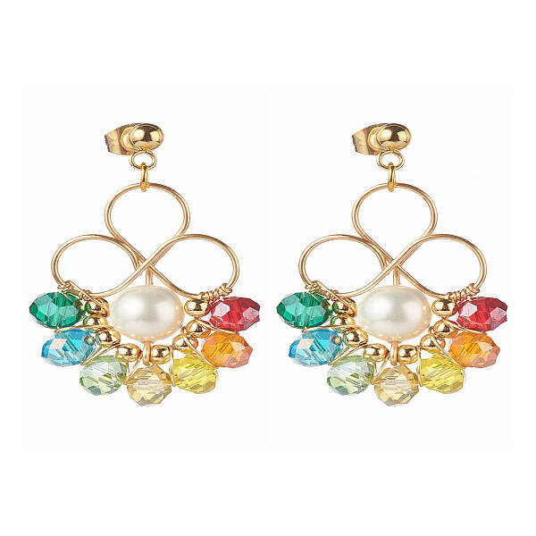 Flower Colorful Glass Beads Dangle Earrings for Girl Women