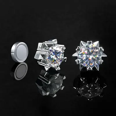 HELLOICE Moissanite Non Pierced Snowflake Earrings 0.6ct/1ct/2ct Synthetic Moissanite VVS1 D Color Non-Piercing Jewelry Gift ...