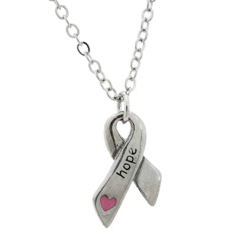 Heart & Hope Ribbon Pewter Necklace! - Single