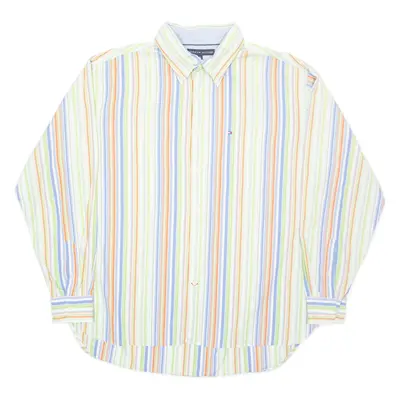 TOMMY HILFIGER Mens Shirt Green Striped Long Sleeve XL