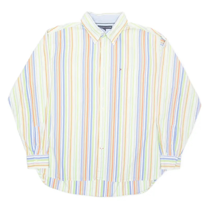 TOMMY HILFIGER Mens Shirt Green Striped Long Sleeve XL