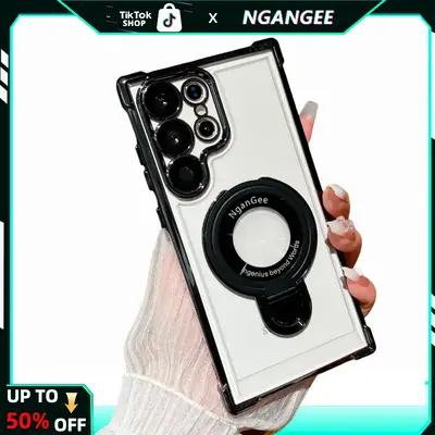 【Spring Deals】Ngangee Clear Sticky Holder Phone Case with Four Corners thicken Cushion Lens Protection Film Fit for Samsu...