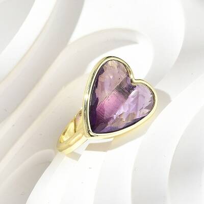 Heart Brass Natural Amethyst Finger Rings