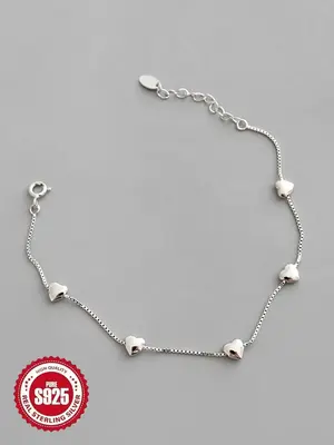 S925 Sterling Silver Simple Heart Design Bracelet, Fashionable Jewelry for Women & Girls, Trendy All-match & Exquisite Jewelr...