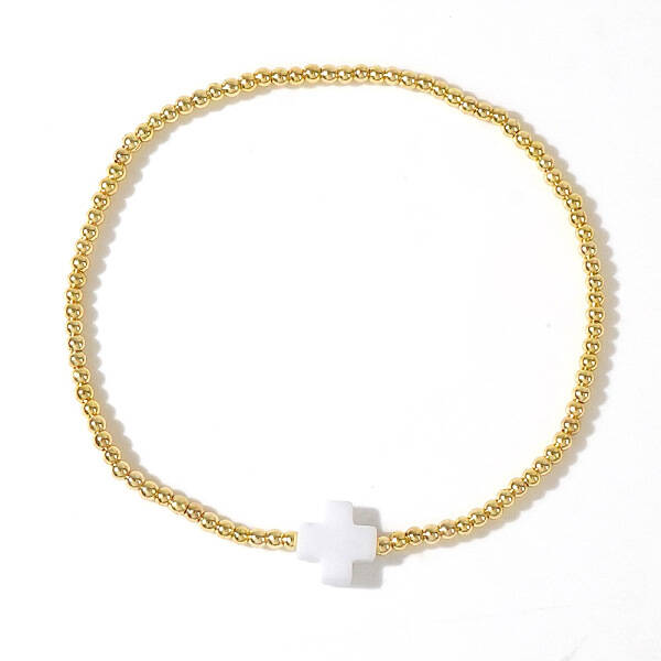 Cross Natural Gemstone & Brass Bead Stretch Bracelets for Women