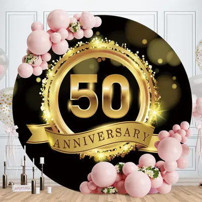 Aperturee Circle Glitter Gold Happy 50th Anniversary Backdrop