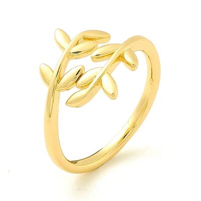 Brass Leaf Wrapped Open Cuff Ring for Women