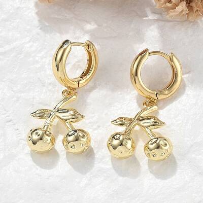 Brass Cherry Hoop Earrings