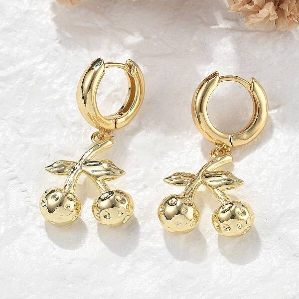 Brass Cherry Hoop Earrings