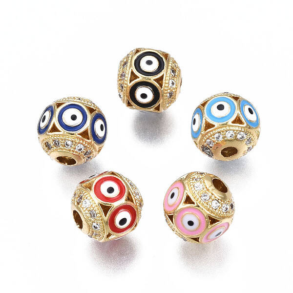 Brass Micro Pave Cubic Zirconia Beads