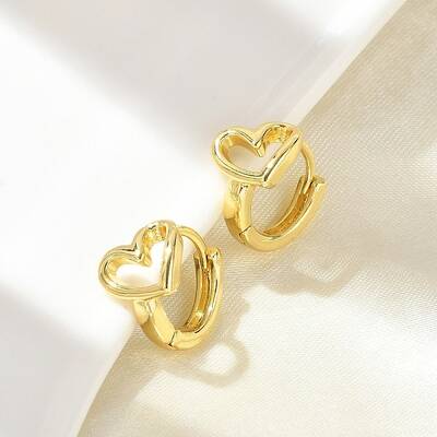 Hollow Heart Brass Hoop Earrings