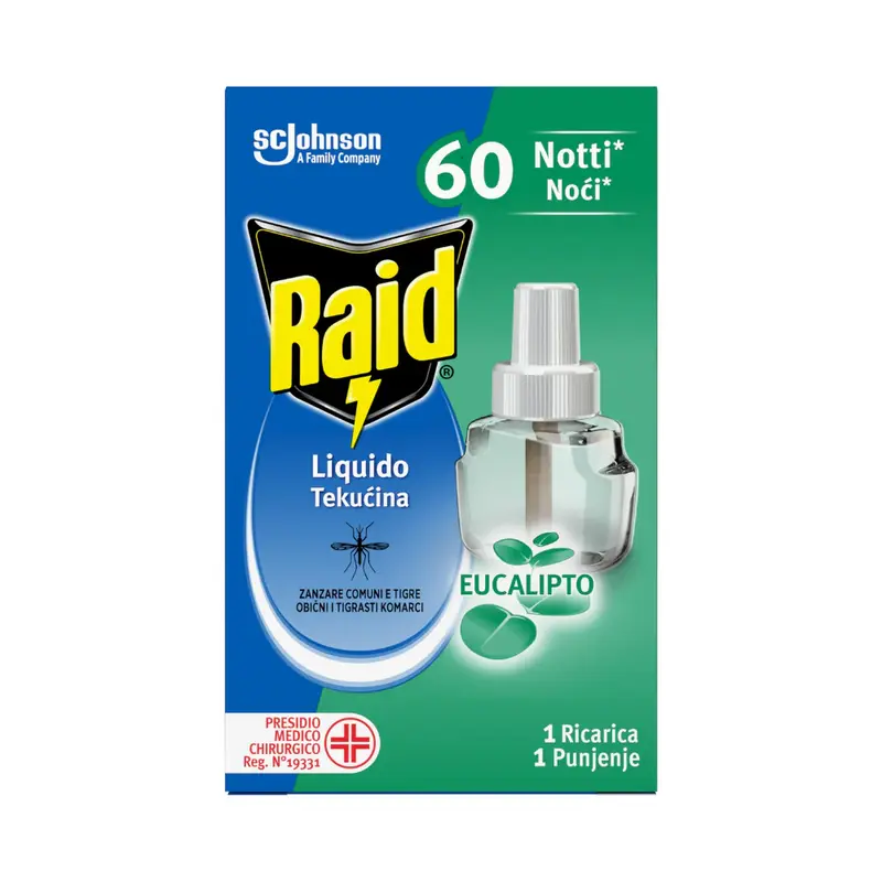 Raid Electric Mosquito Repellent Liquid, Fragranza with Eucalyptus, 60 Nights, Refill