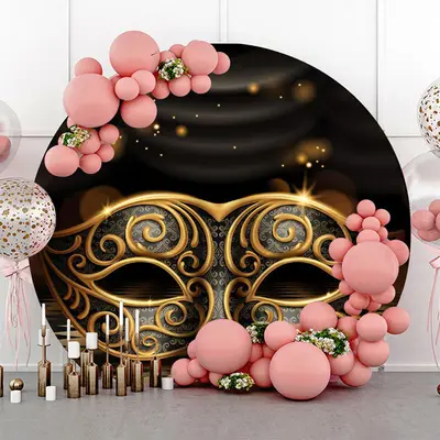 Aperturee Black Gold Mask Round Carnival Party Backdrop | Round Backdrop For Birthday Party | Circle Background For Party | C...