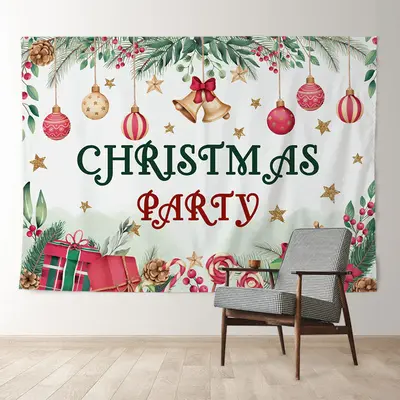Aperturee Jingle Bell Gold Star Christmas Party Backdrop