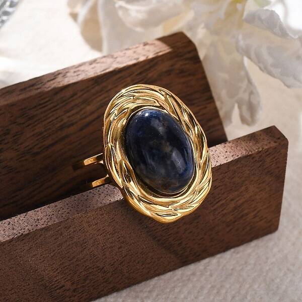 Oval Natural Sodalite Finger Rings