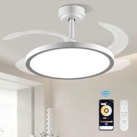 BaySquirrel Slim Invisible Ceiling Fans Lights With Remote Control &App,42 inch Dimmable Ceiling Fan 6 Retractable Blades Mod...
