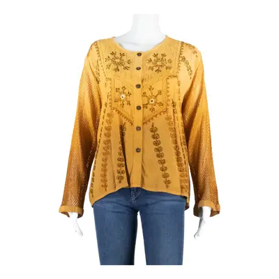 Womens Printed Blouse Brown Long Sleeve Paisley L