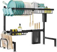 Dish Drying Rack Over The Sink - Large Capacity Stainless Steel Dish Drainer, Multifunctional Kitchen Organizer, Black, 11\