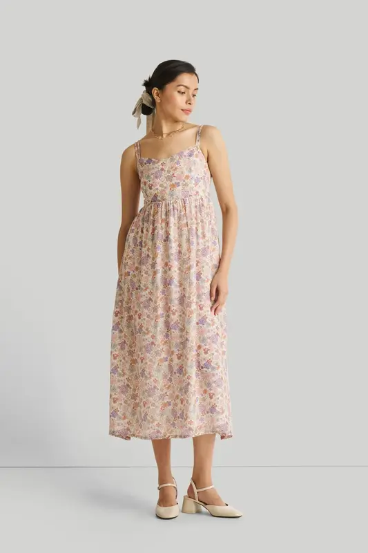 Strappy Gathered Floral Midi Dress | Color: Remixed Wildflowers | Size: 3XL