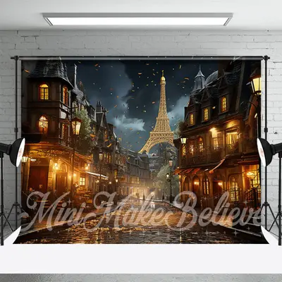 Paris City Night View Street Backdrop Eiffel Tower - Aperturee
