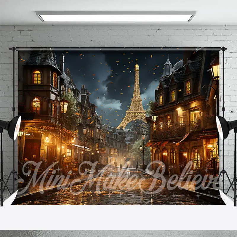 Paris City Night View Street Backdrop Eiffel Tower - Aperturee