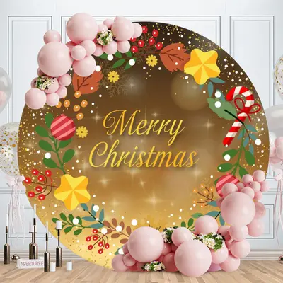 Gold Bokeh Glitter Round Merry Christmas Backdrop - Aperturee