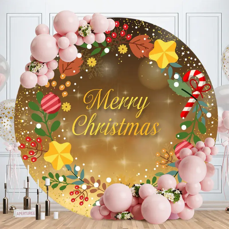 Gold Bokeh Glitter Round Merry Christmas Backdrop - Aperturee