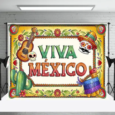 Retro Floral Viva Mexico Independence Day Backdrop