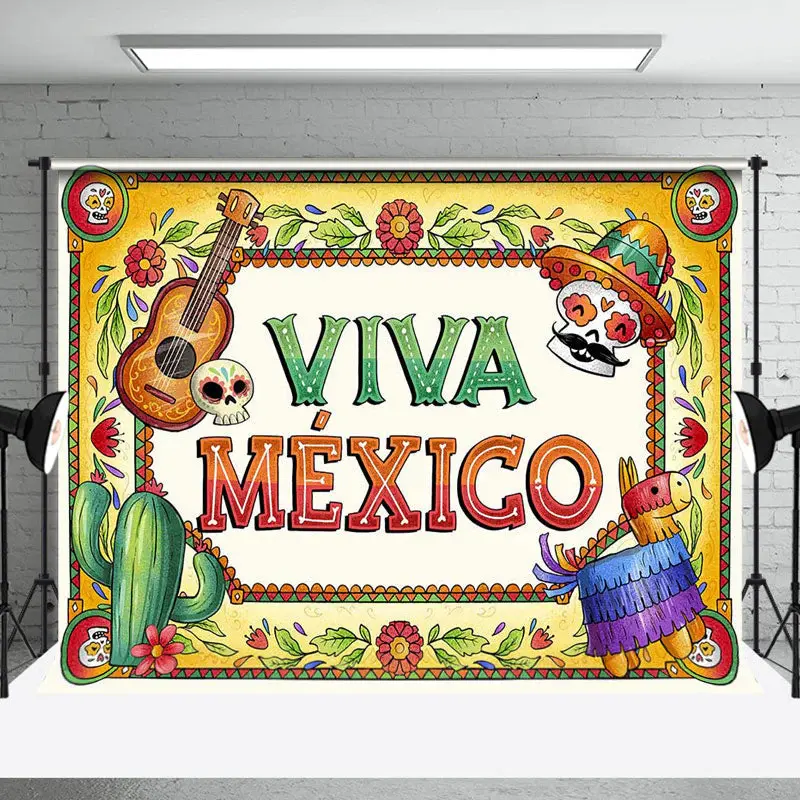 Retro Floral Viva Mexico Independence Day Backdrop