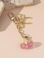 Cute Cherry & Bow Decor Keychain, Gifts for Her, Fashionable Keychain for Women & Girls, Trendy All-match & Exquisite Keychai...