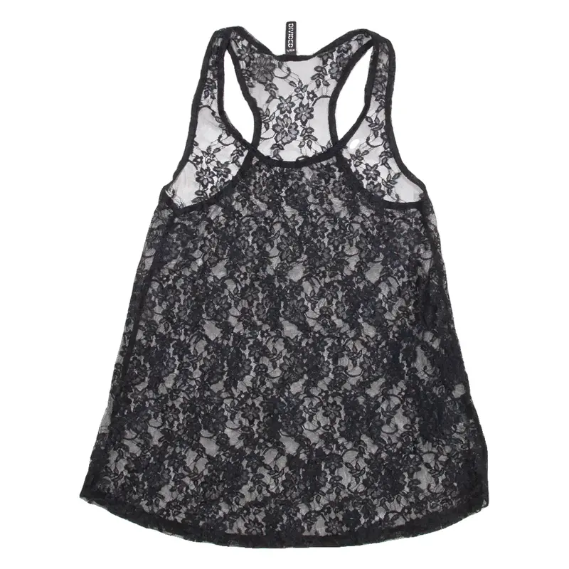 Womens Vests Top Black Sleeveless Floral XXS