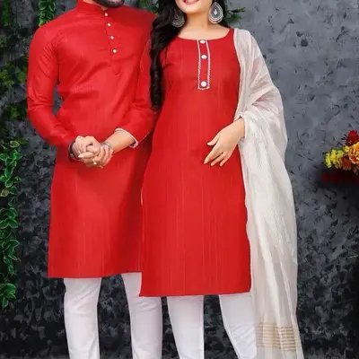 INDIAN DESIGNER COTTON SILVAR WEAVING WORK COUPLE WEAR COMBO