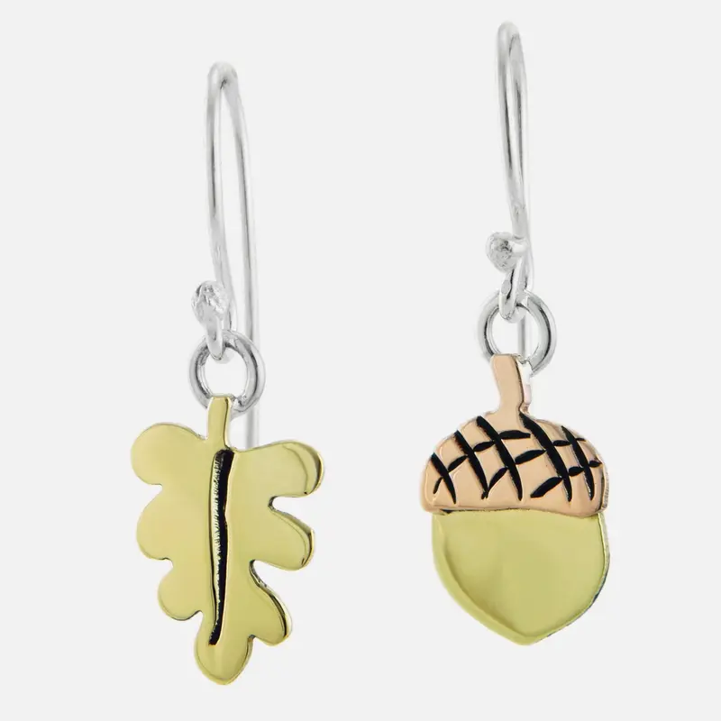 Leafy Charms Acorn Mixed Metals Wire Earrings