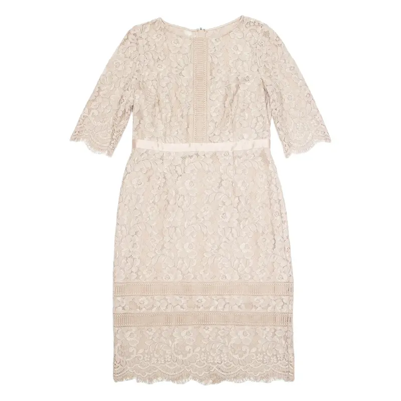 HOBBS LONDON Lace Womens Pencil Dress Beige Floral Midi UK 14