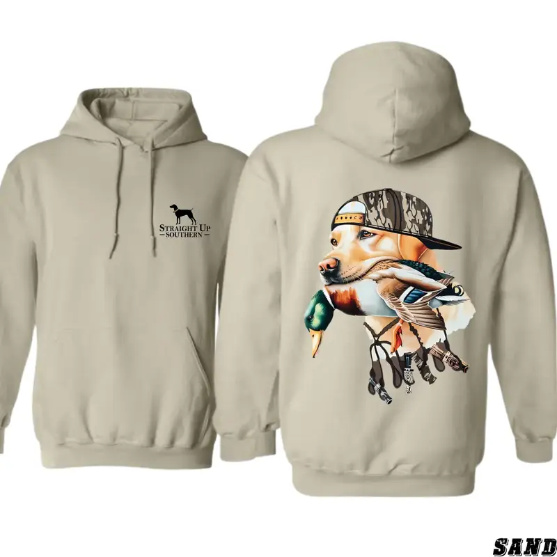 Straight Up Southern Hoodie - Bold Hunting Dog with Duck Graphic, Unisex Casual Sweatshirt for Outdoor Enthusiasts and Waterf...