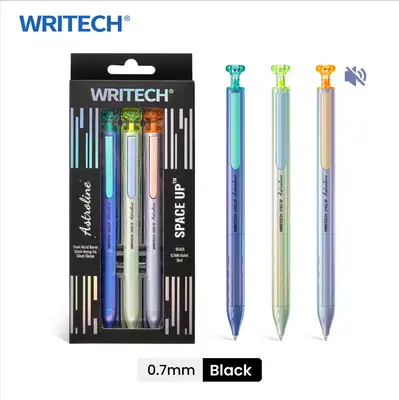 WRITECH Gel Pens Black Ink Sleek Metal Barrel 0.7mm Retractable Quick-Drying Space Up Astroline Silent Clicker No Smear Offic...