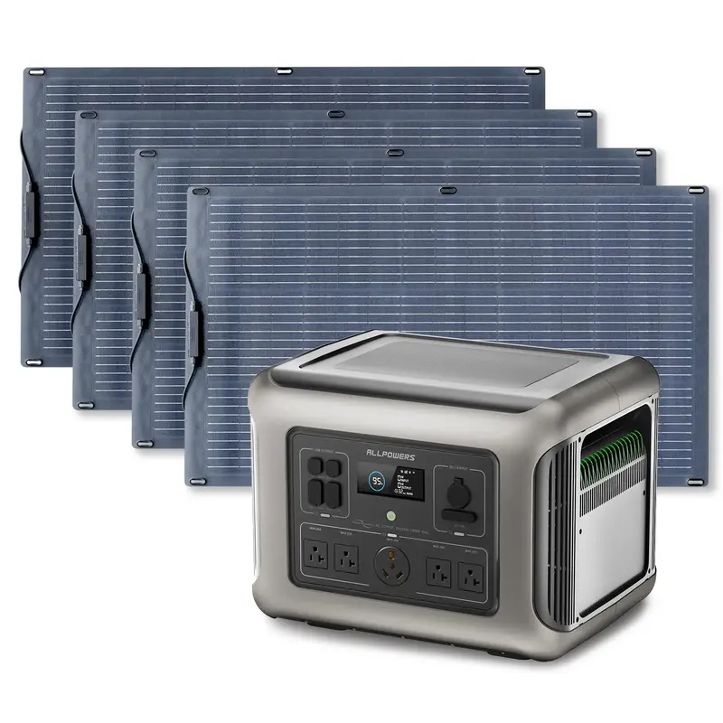 ALLPOWERS 2500W Solar Generator (R2500 + SF100 100W Flexible Solar Panel) R2500 + 4PCS SF100 100W Solar Panel