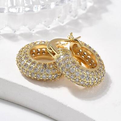 Brass Micro Pave Clear Cubic Zirconia Hoop Earrings