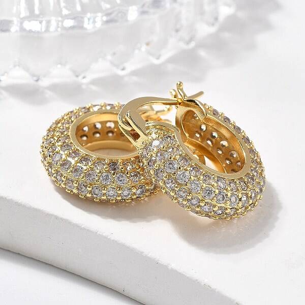 Brass Micro Pave Clear Cubic Zirconia Hoop Earrings