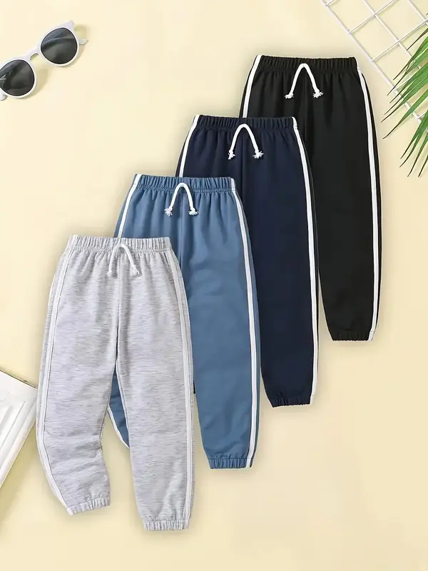 Boys' Solid Side Stripe Drawstring Waist Sweatpants, Casual Comfy Jogger Pants for Daily Wear, Kids Bottoms for All Seasons