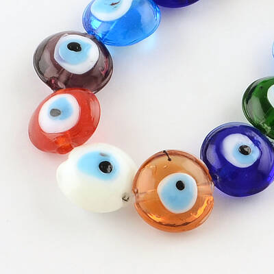 Flat Round Evil Eye Lampwork Bead Strands