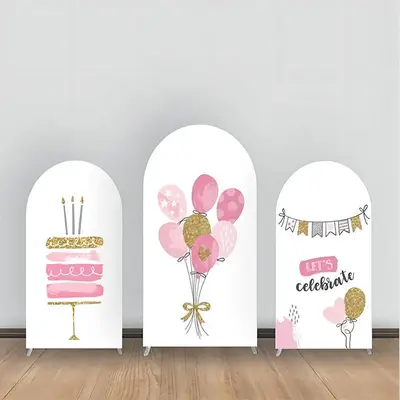 Pink White Cake Balloon Birthday Arch Backdrop Kit - Aperturee
