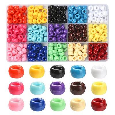 375Pcs 15 Colors Opaque Plastic Beads