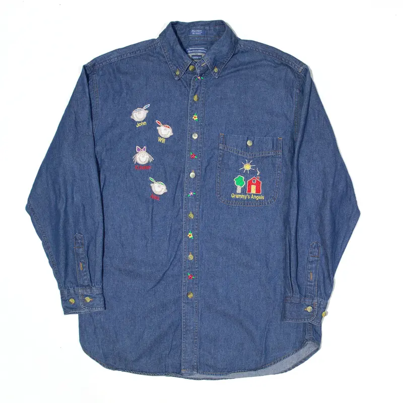 ALL SPORT Shirt Blue Denim Long Sleeve Mens M