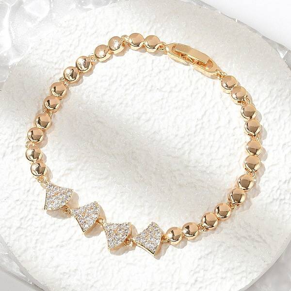 Brass Micro Pave Cubic Zirconia Link Chain Bracelets