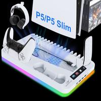 Charging Base Cooling Bracket Compatible With PS5 Console, Vertical Stand Cooling Fan, Multi-functional Cooling & Charging St...