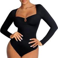 FeelinGirl Body Suits for Womens Long Sleeve Thong Shapewear Bodysuit Sweetheart V Neck Top Shirt Christmas Outfit