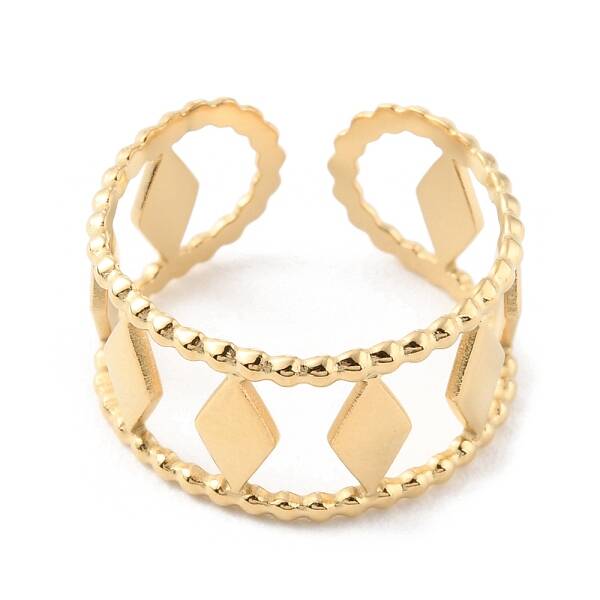 304 Stainless Steel Hollow Rhombus Open Cuff Rings